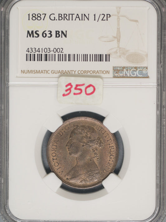 Great Britain 1887 1/2 Penny K-754 NGC MS63 BN