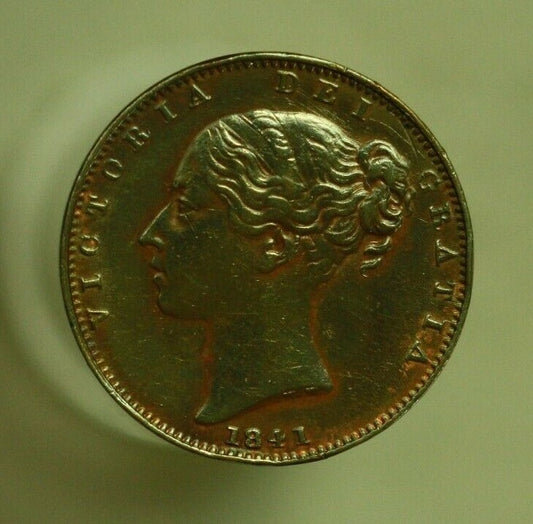 Great Britain 1841 Farthing AU Wiped  A274