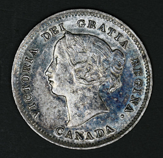 Canada 1899 Silver 5 Cents Blue Toned AU+  A3176