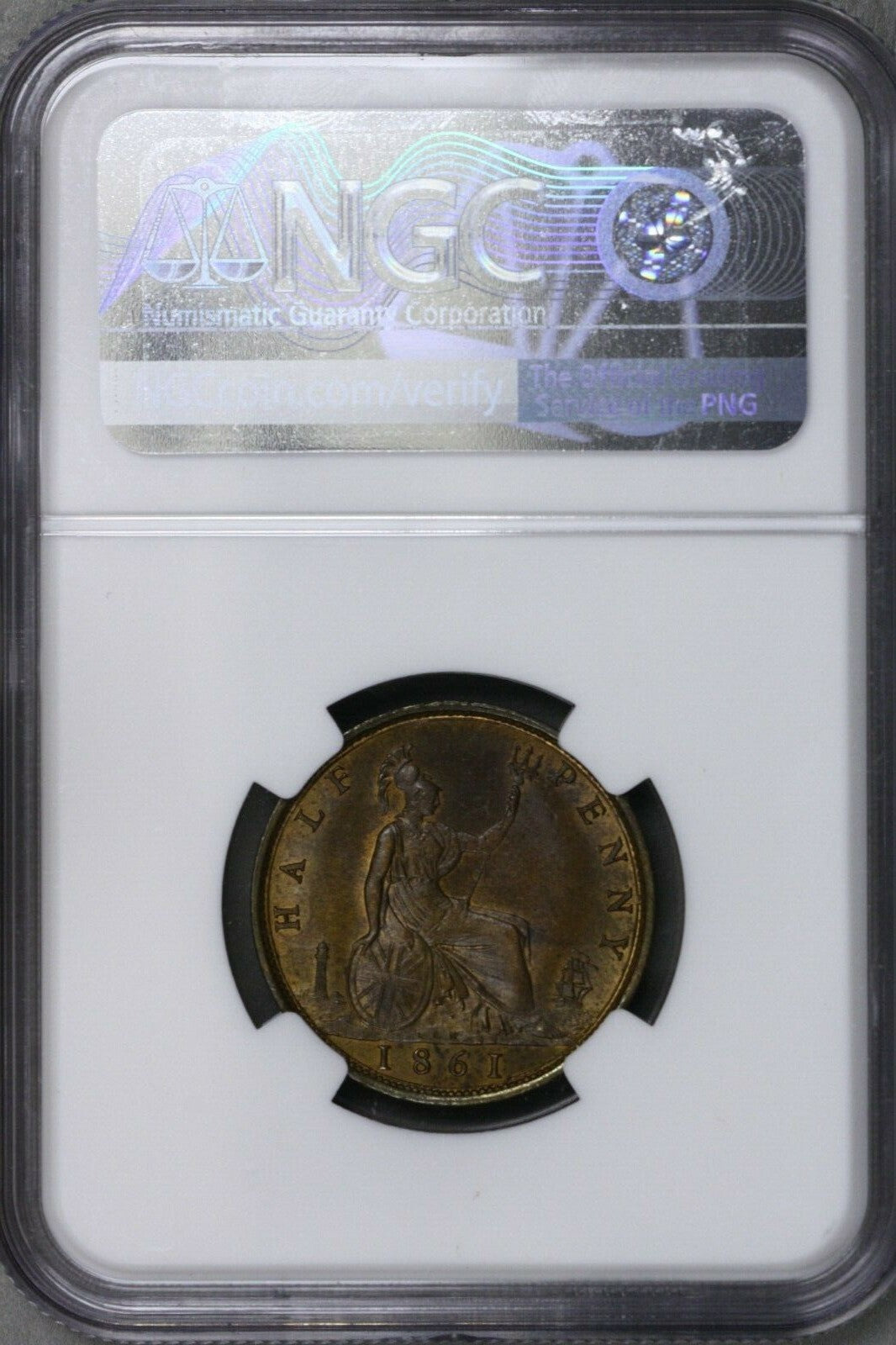 Great Britain 1861 1/2 Penny NGC MS64 BN  S687
