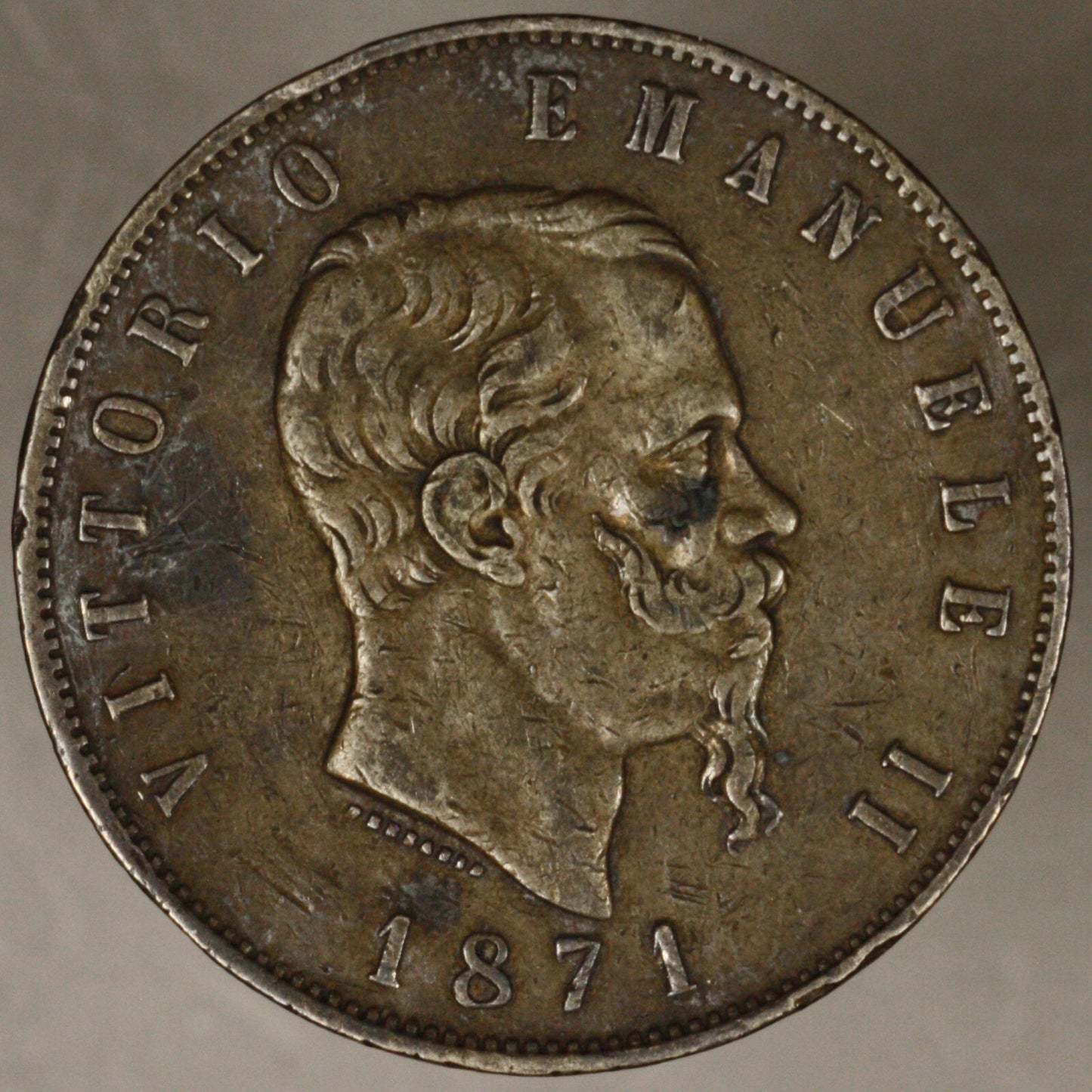 Italy 1871 M 5 Lire toned dark XF