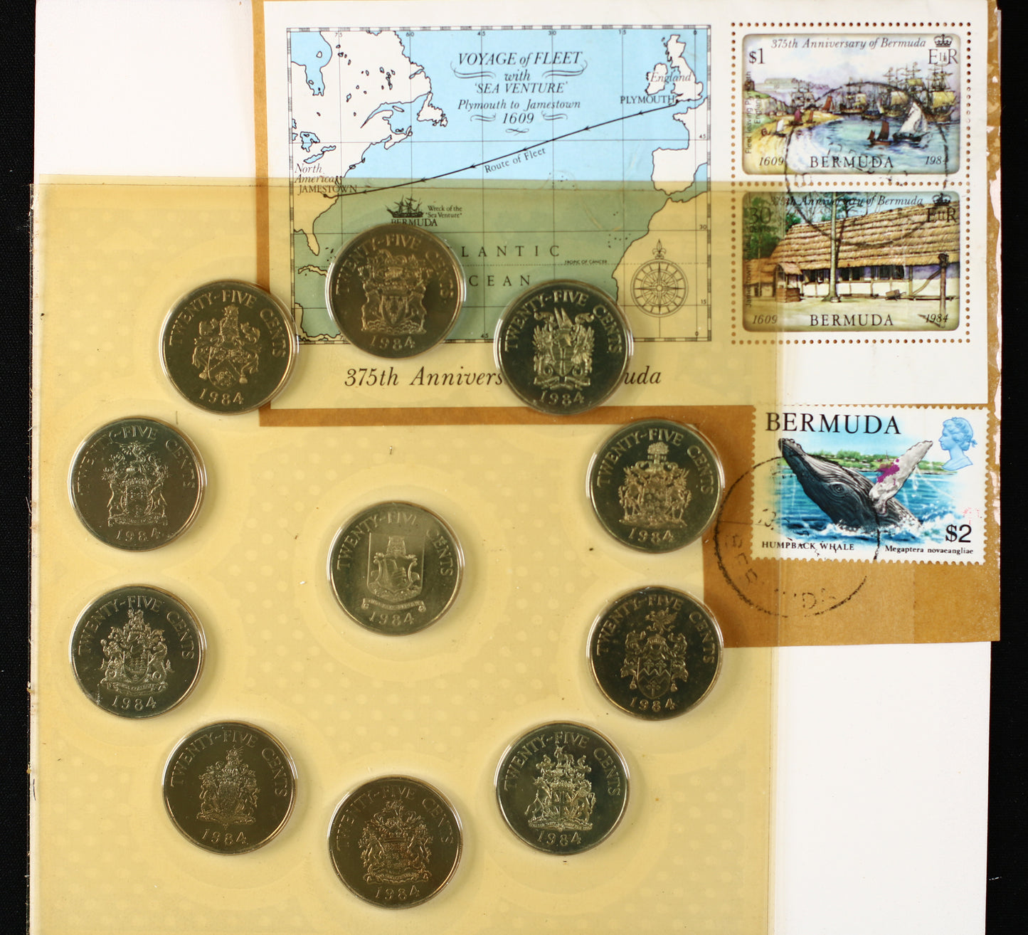 Bermuda 1984 11-Coin Uncirculated Set w/ map and stamps B375