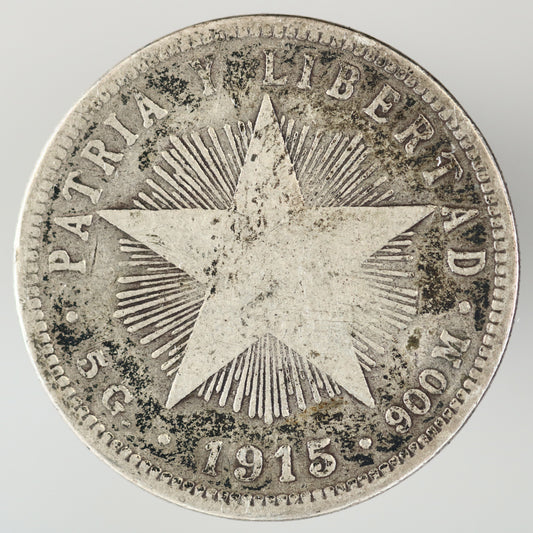 Cuba 1915 Course Reading 20 Centavos High Relief Star A3532