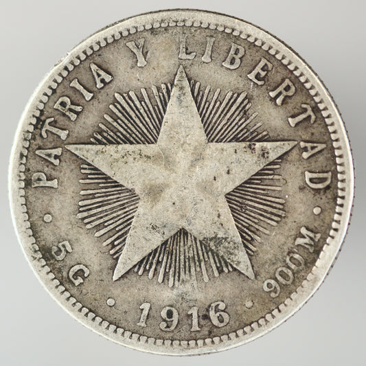 Cuba 1915 Course Reading 20 Centavos Low Relief Star A3531