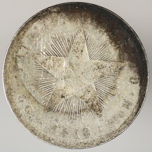 Cuba 1916 Course Reading 20 Centavos Low Relief Star Toned A3563