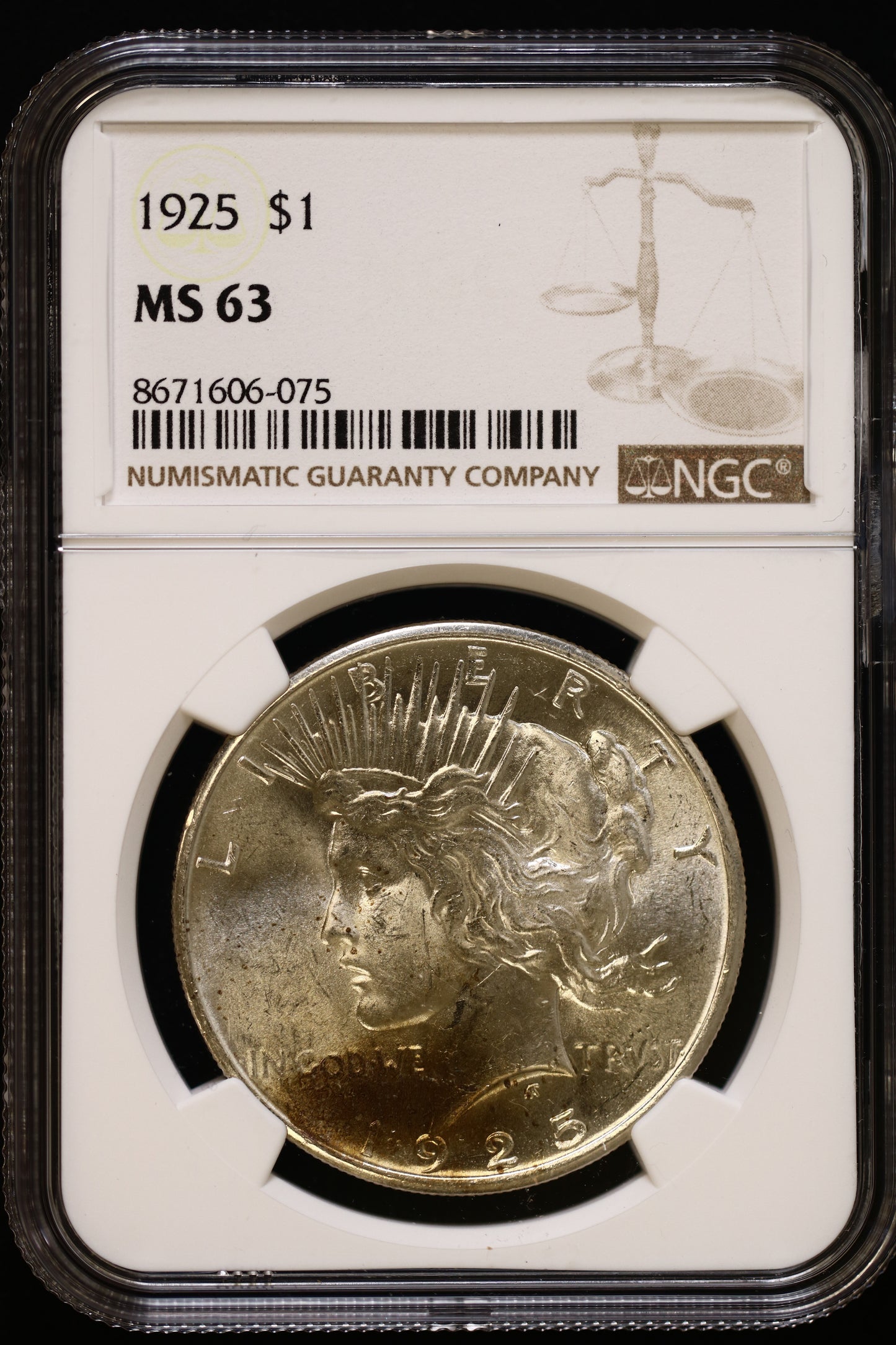 US 1925 Peace Silver Dollar MS-63 NCG S800
