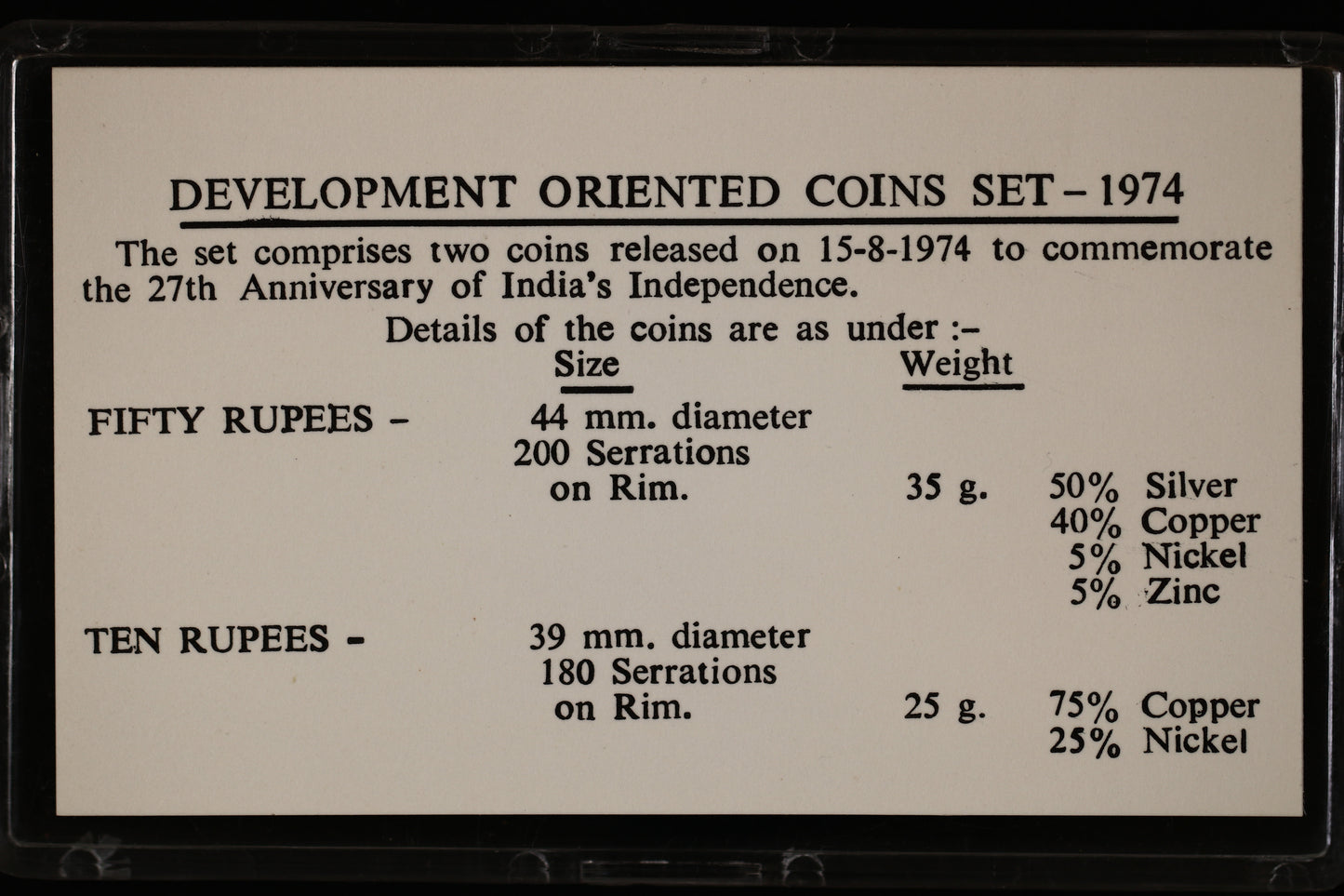 India 1974 Development Oriented Coin Set B561