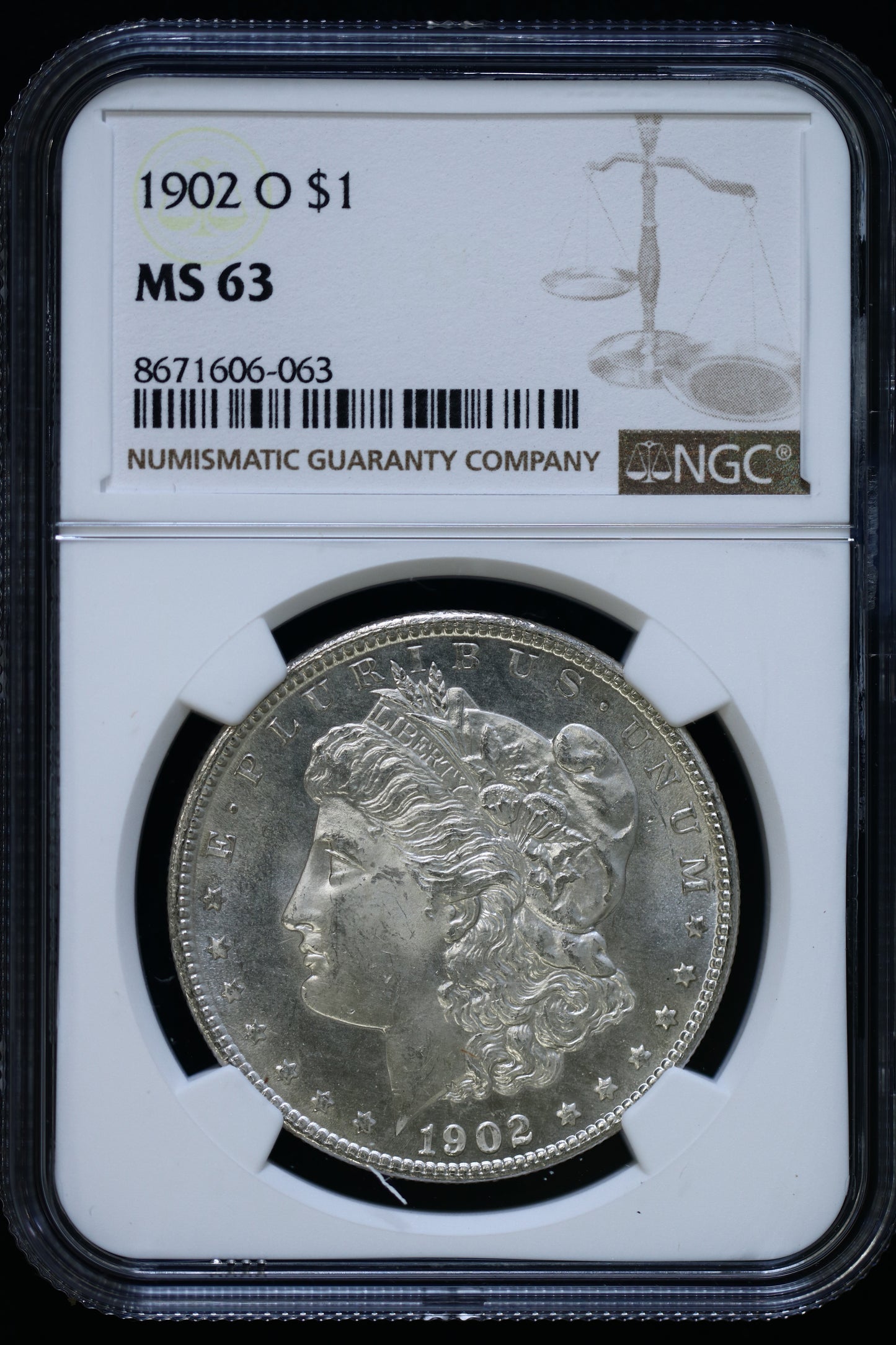 US 1902-O Morgan Silver Dollar MS-63 NCG S854