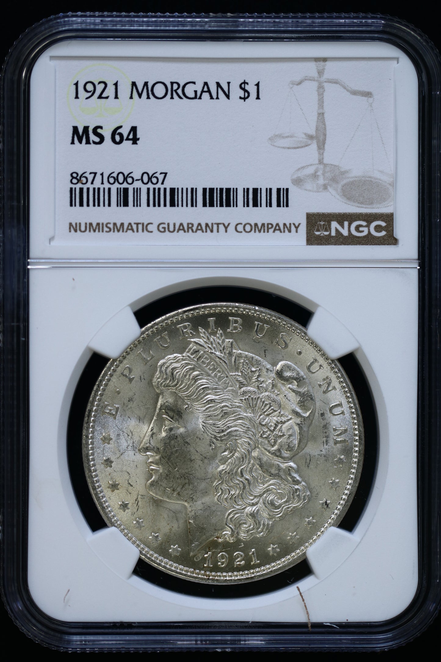 US 1921 Morgan Silver Dollar MS-64 NCG7 S8568