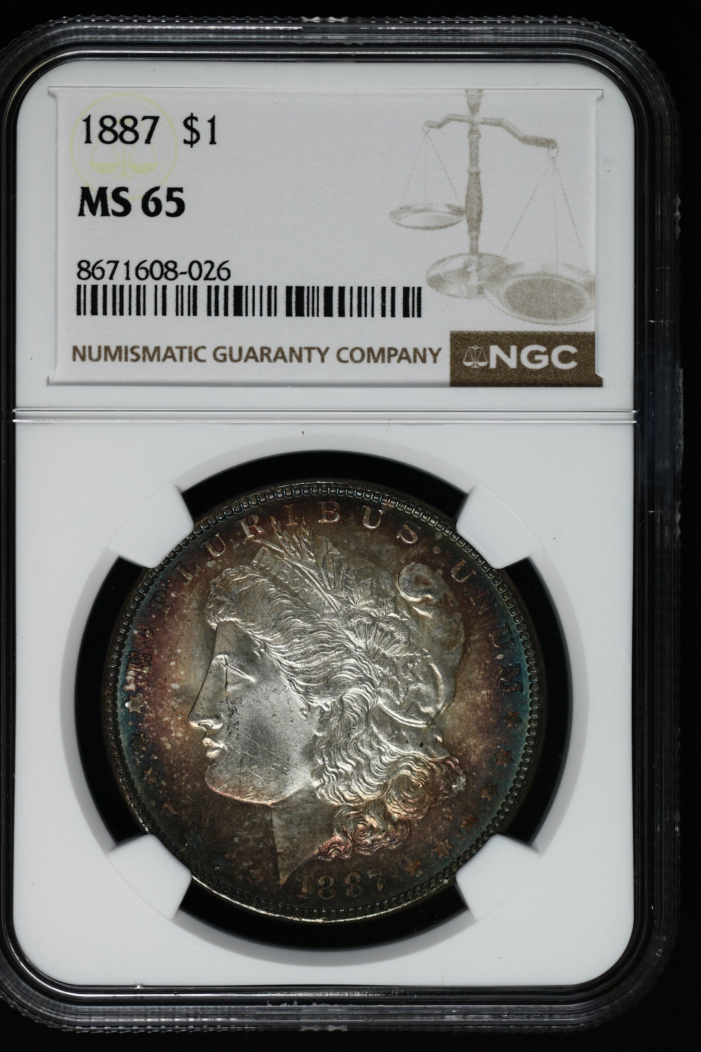 US 1887 Morgan Silver Dollar MS-65 NCG 'Nicely Toned' S840