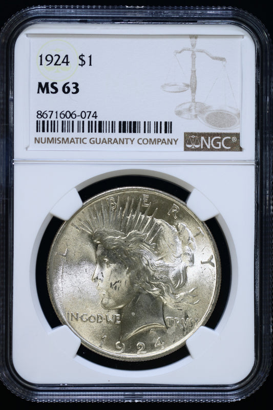 US 1924 Peace Silver Dollar MS-63 NCG S871