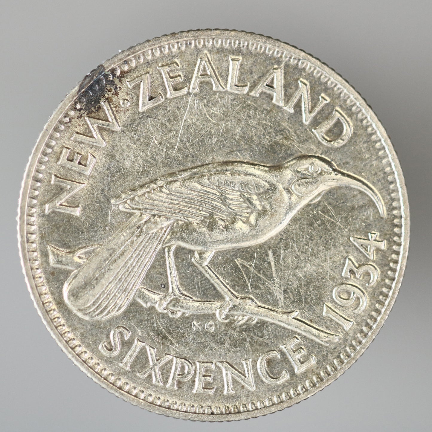 New Zealand 1934 6 Pence featuring a Huia bird on the reverse A3609