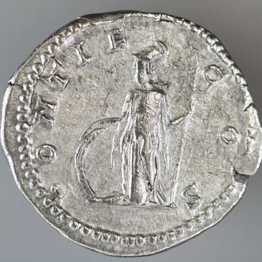Roman Imperial 198 - 209 AD AR Denarius featuring the portrait of Emperor Geta A3611