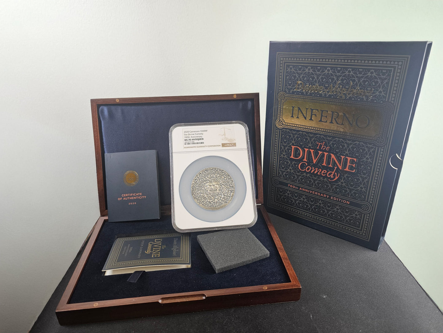2020 NGC MS 70 Cameroon 5000 Francs silver coin, "The Divine Comedy 700th Anniversary" series. B276