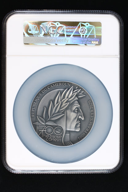2020 NGC MS 70 Cameroon 5000 Francs silver coin, "The Divine Comedy 700th Anniversary" series. B276