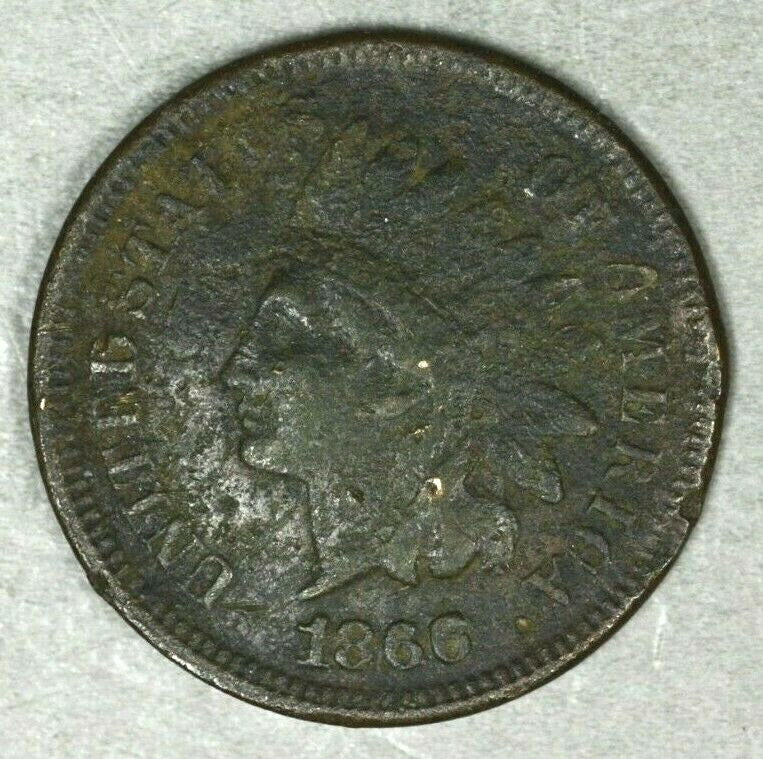 US 1866 Indian Head Penny Porous Bent  A2900