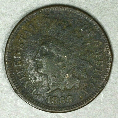 US 1866 Indian Head Penny Porous Bent  A2900