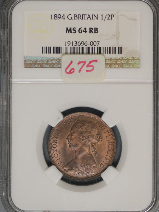 Great Britain 1894 1/2 Penny K-754 NGC MS64 RB