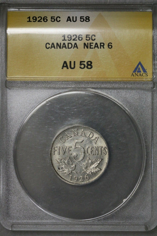 Canada 1926 5 Cents Near 6 ANACS AU 68  S514