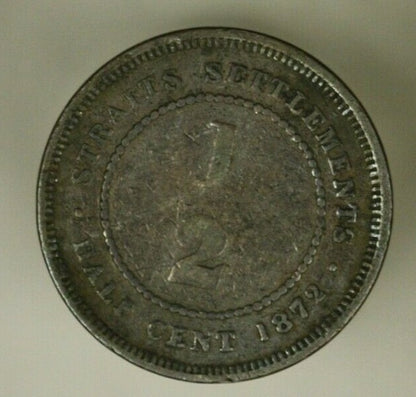 Straits Settlements 1/2 Cent 1872-H  Fine  Victoria   A890