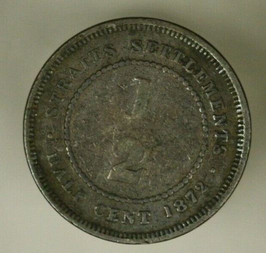 Straits Settlements 1/2 Cent 1872-H  Fine  Victoria   A890