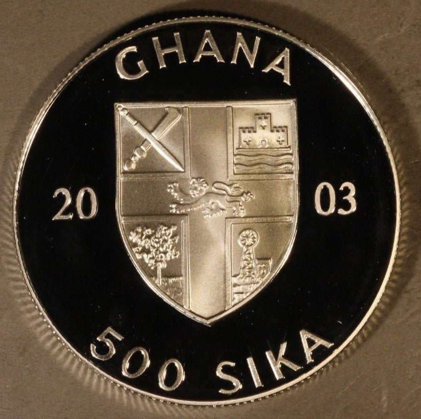 2003 Ghana 500 Sika Olympic Relay Proof Silver         