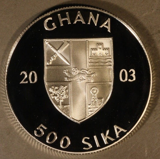 2003 Ghana 500 Sika Olympic Relay Proof Silver         