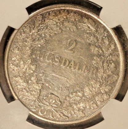 1854 FK FF Denmark 2 Rigsdaler NGC XF 45 