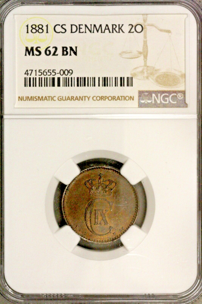 Denmark 1881 CS 2 Ore  NGC MS 62 BN