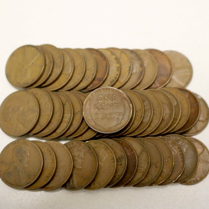 1930's Lincoln Pennies (x45) w/ many mint marks most middle grades F to XF  B130