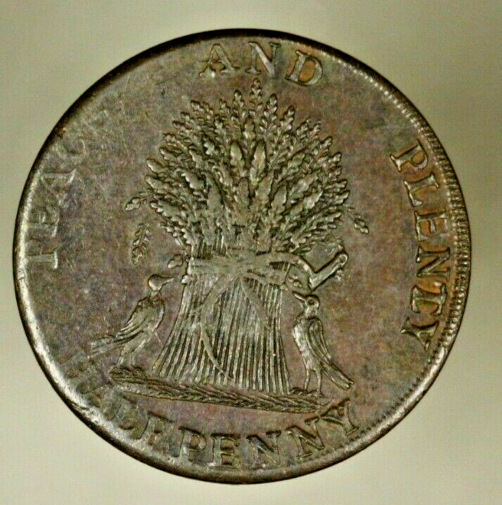 Great Britain Dublin 1/2 Penny Conder Token (1794)  AU  -  SCARCE !!!  A751