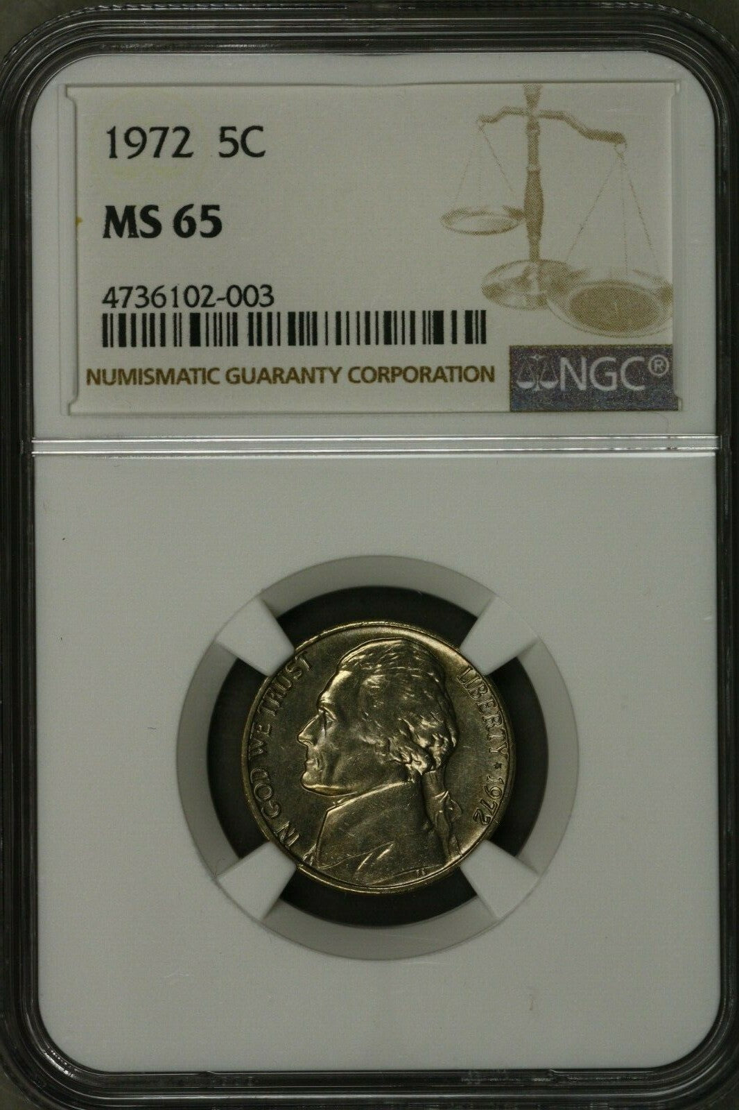 Jefferson Nickel - 5 Cents 1972  NGC MS65  S25