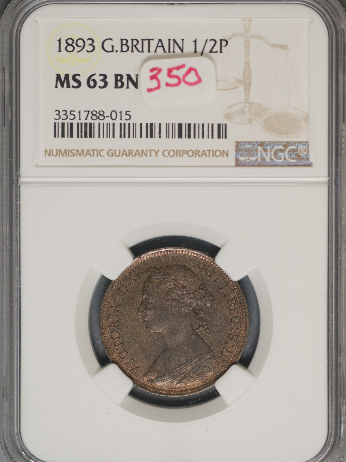 Great Britain 1893 1/2 Penny K-754 NGC MS63 BN