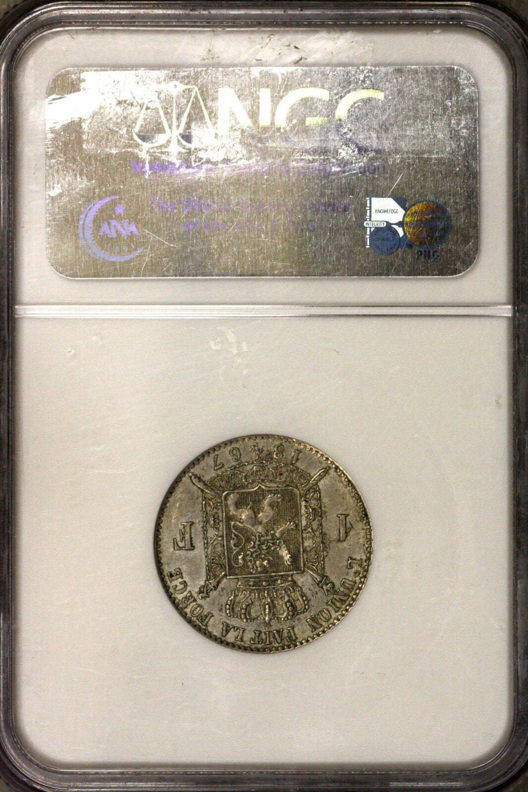 Belgium 1867 Franc   NGC AU 55