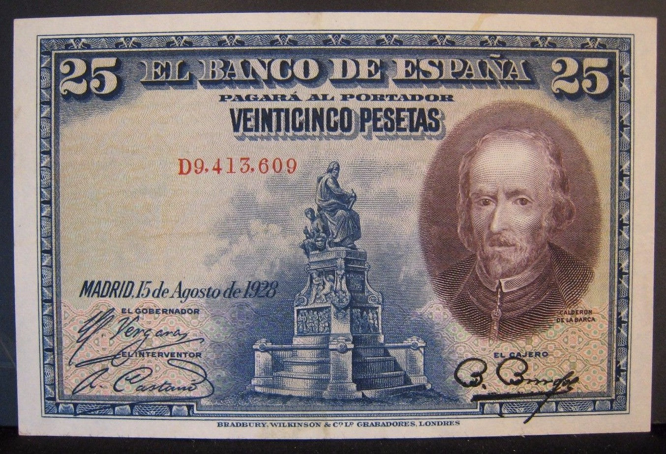 1928 Spain, Bank of, 25 Pesetas Note   Nice   