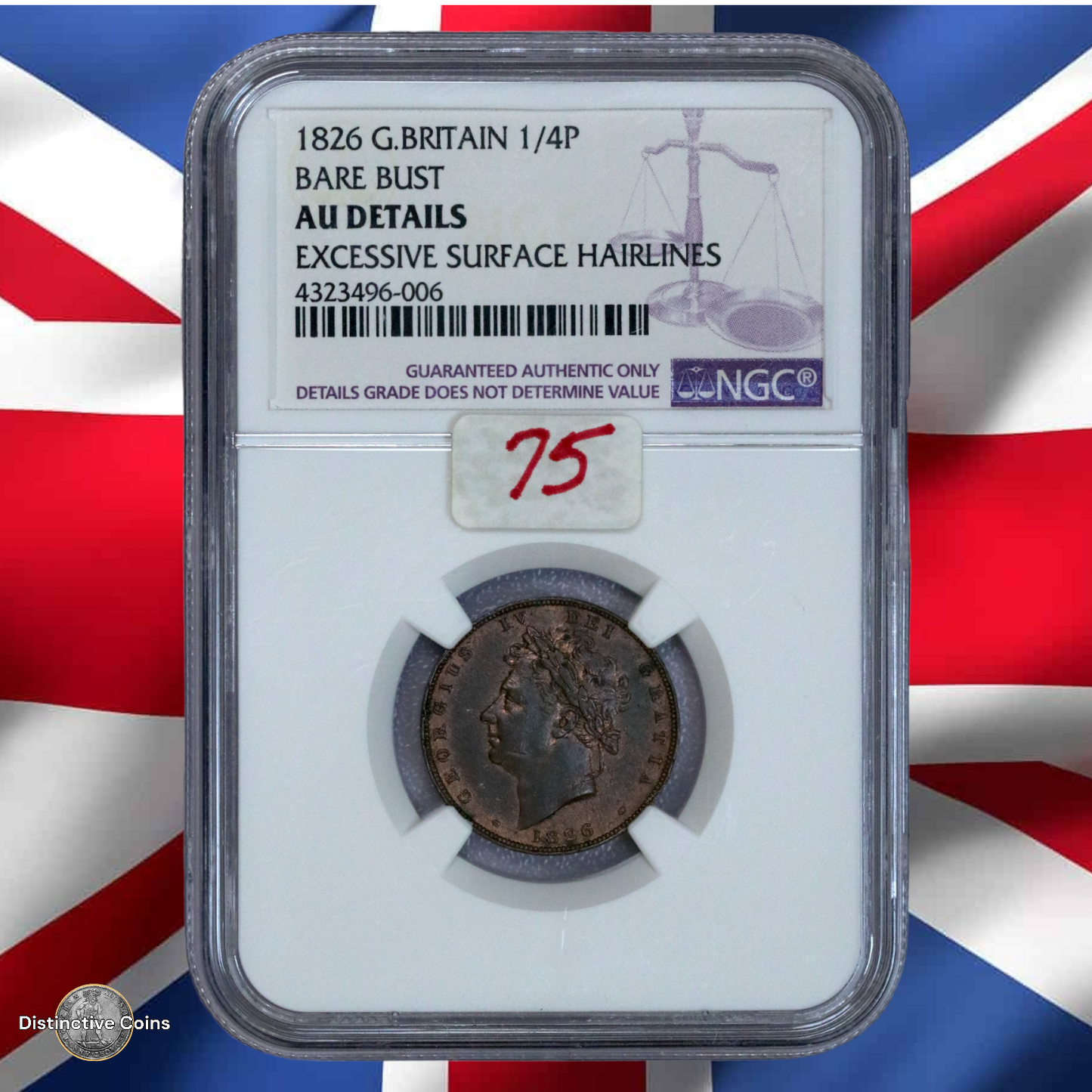 Great Britain 1826 Farthing NGC AU details - GBS035