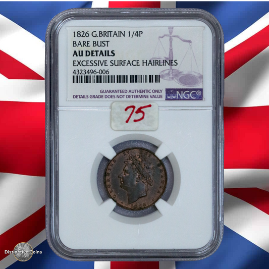 Great Britain 1826 Farthing NGC AU details - GBS035