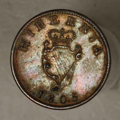Ireland 1805 half 1/2 Penny Unc beautiful toning 