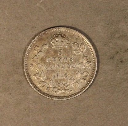 1915 Canada 5 Cents Silver Nice Details        