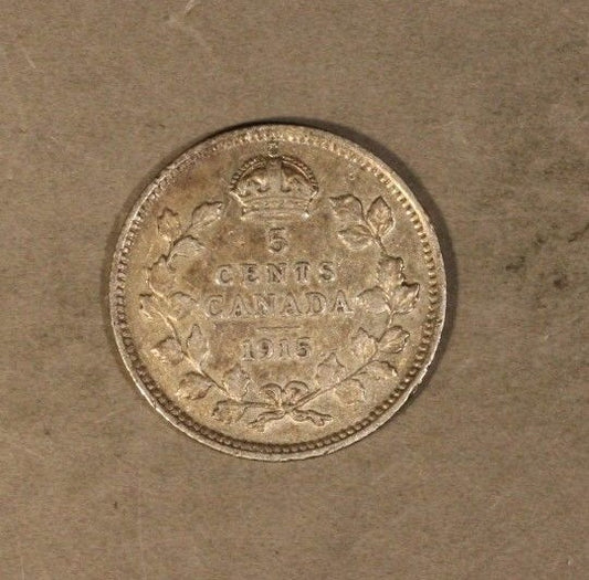 1915 Canada 5 Cents Silver Nice Details        