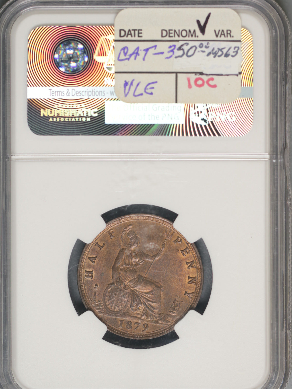 Great Britain 1879 1/2 Penny K-754 NGC MS63 RB