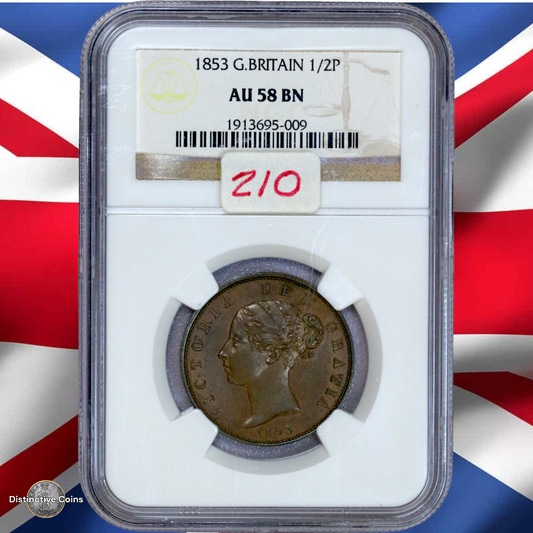 Great Britain 1853 1/2 Penny NGC AU58BN - GBS063
