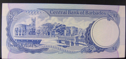 1973 Barbados, Central Bank of, $2 Dollar Note  CU