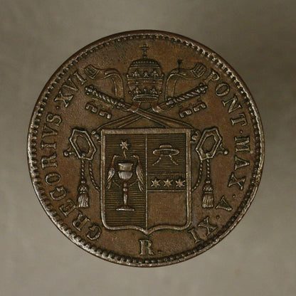 Papal States 1841 R Baioccho Gregory xvii brown unc