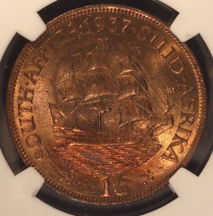 1937 South Africa Penny NGC MS 63 RB     