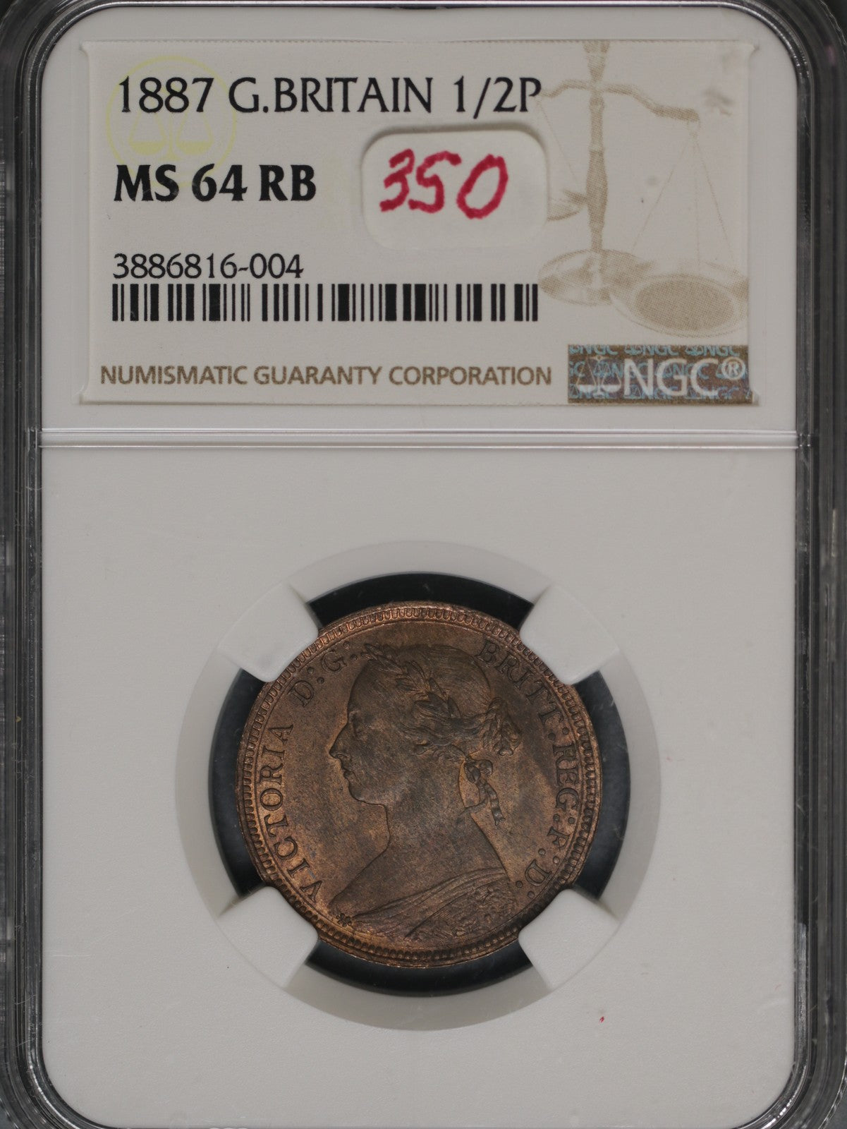 Great Britain 1887 1/2 Penny K-754 NGC MS64 RB