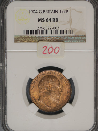 Great Britain 1904 1/2 Penny K-793.2 NGC MS64 RB