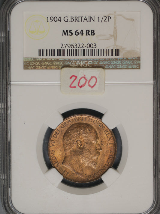 Great Britain 1904 1/2 Penny K-793.2 NGC MS64 RB