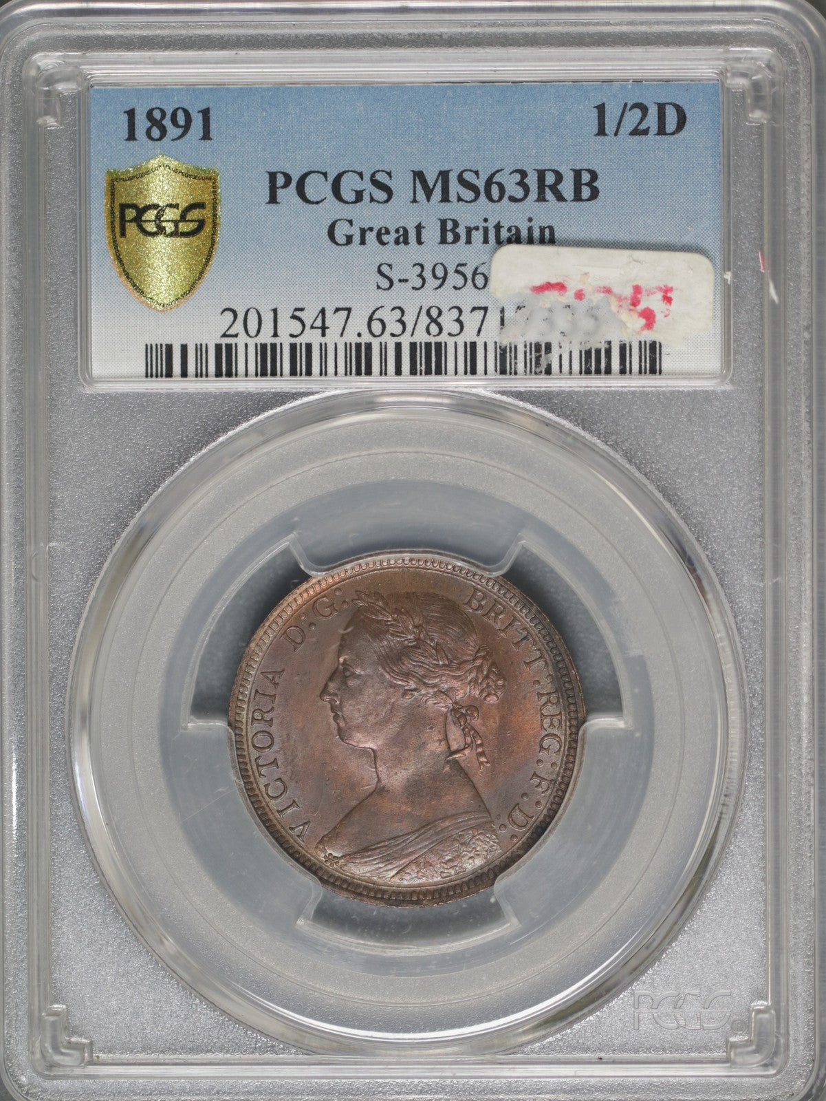 Great Britain 1891 1/2 Penny K-754 PCGS MS63 RB