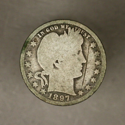Barber 1897 O Quarter Scratch on Obverse 